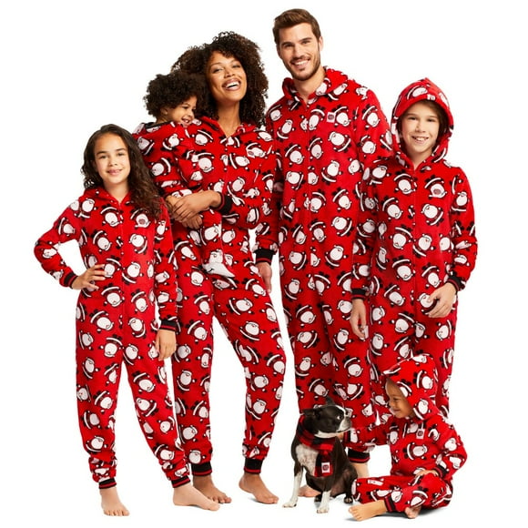Family Matching Christmas Pajamas Set Sleepwear Jumpsuit Hoodie with Hood Matching Holiday PJ‘s for Family