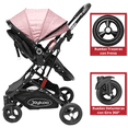 thumbnail image 3 of Carriola para Bebé con Asiento Reversible Convertible a Bambineto Ruedas de Goma Plegable Cinturón de 5 Puntos - Rosa, 3 of 7