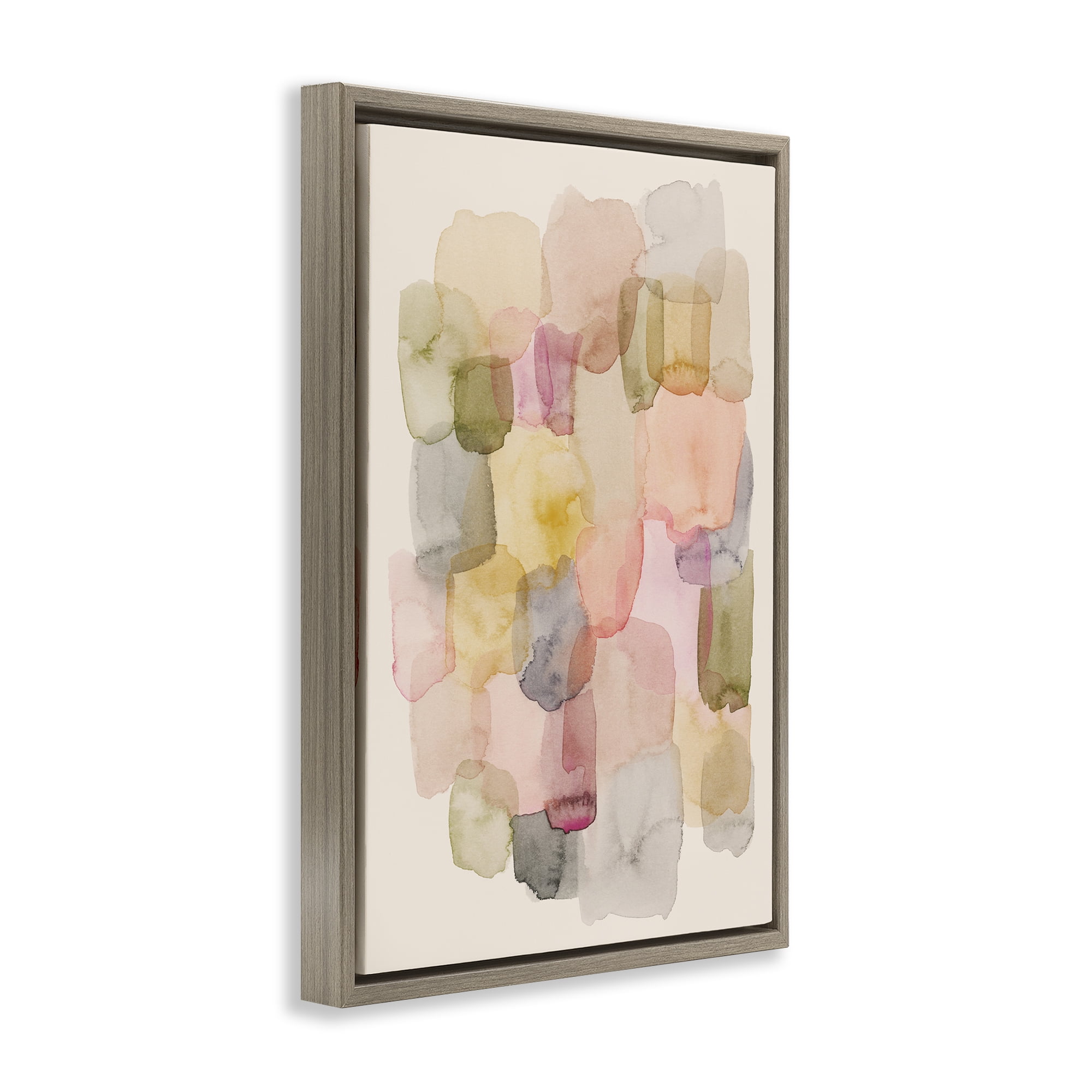 Stupell Industries Muted Paint Blotches Abstract Painting Brown Floater Framed Canvas Art Print Wall Art, 17 x 25