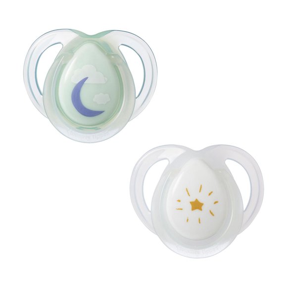 Tommee Tippee Night Time Glow in the Dark Pacifiers, Includes Sterilizer Box, 0-6, 2 Count (Colors Will Vary)