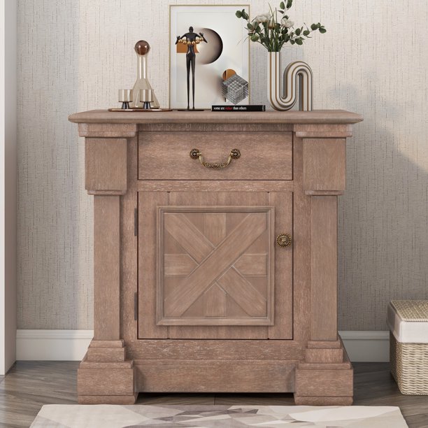 Artlia Nightstand with 1 Drawer and Charging Ports,Living