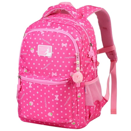 Vbiger Girls School Backpack Cute Adorable Kids Backpack Elementary Dot Bookbag Casual Outdoor Daypack, Rose (Best School Backpacks For Elementary School)