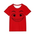 thumbnail image 2 of Blusas y camisas de manga corta con cuello redondo para niños y niñas, color liso, con estampado de expresión linda, manga corta, holgadas y cómodas, blusa para niña, 2 of 6