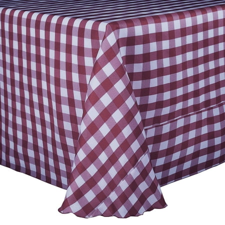 

Ultimate Textile (5 Pack) 60 x 84-Inch Oval Polyester Gingham Checkered Tablecloth - for Picnic Outdoor or Indoor Party use Burgundy and White