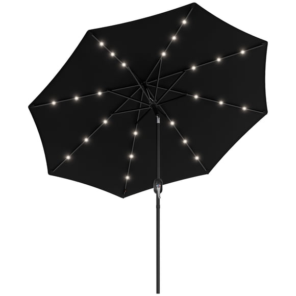Outsunny 9ft Solar Patio Umbrella with LED Lights Tilt Canopy, Black