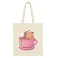 thumbnail image 1 of Lindo bolso de lona Capybara para mujer, bolsos de compras, almacenamiento ambiental, bolso de hombro reutilizable, bolso de mano Capybara de dibujos animados, 1 of 5