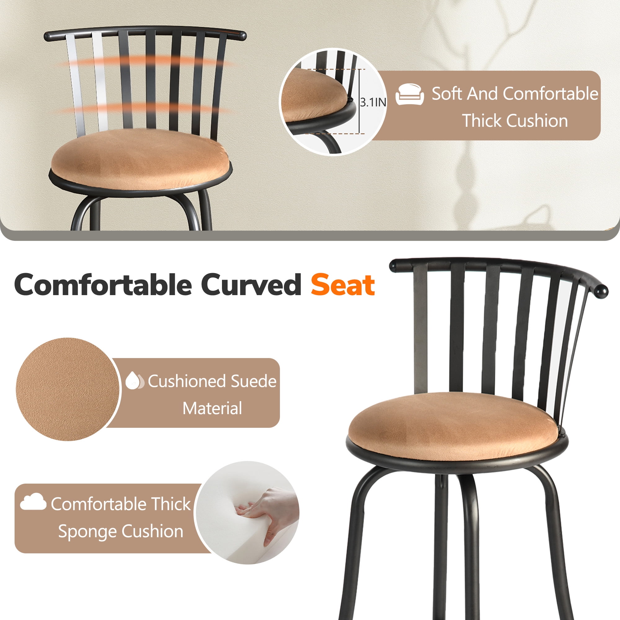 Homy Casa 4 Pack Swivel Bar Stools Adjustable 24/29 with Back,Bar Height Kitchen Island Chairs, Brown