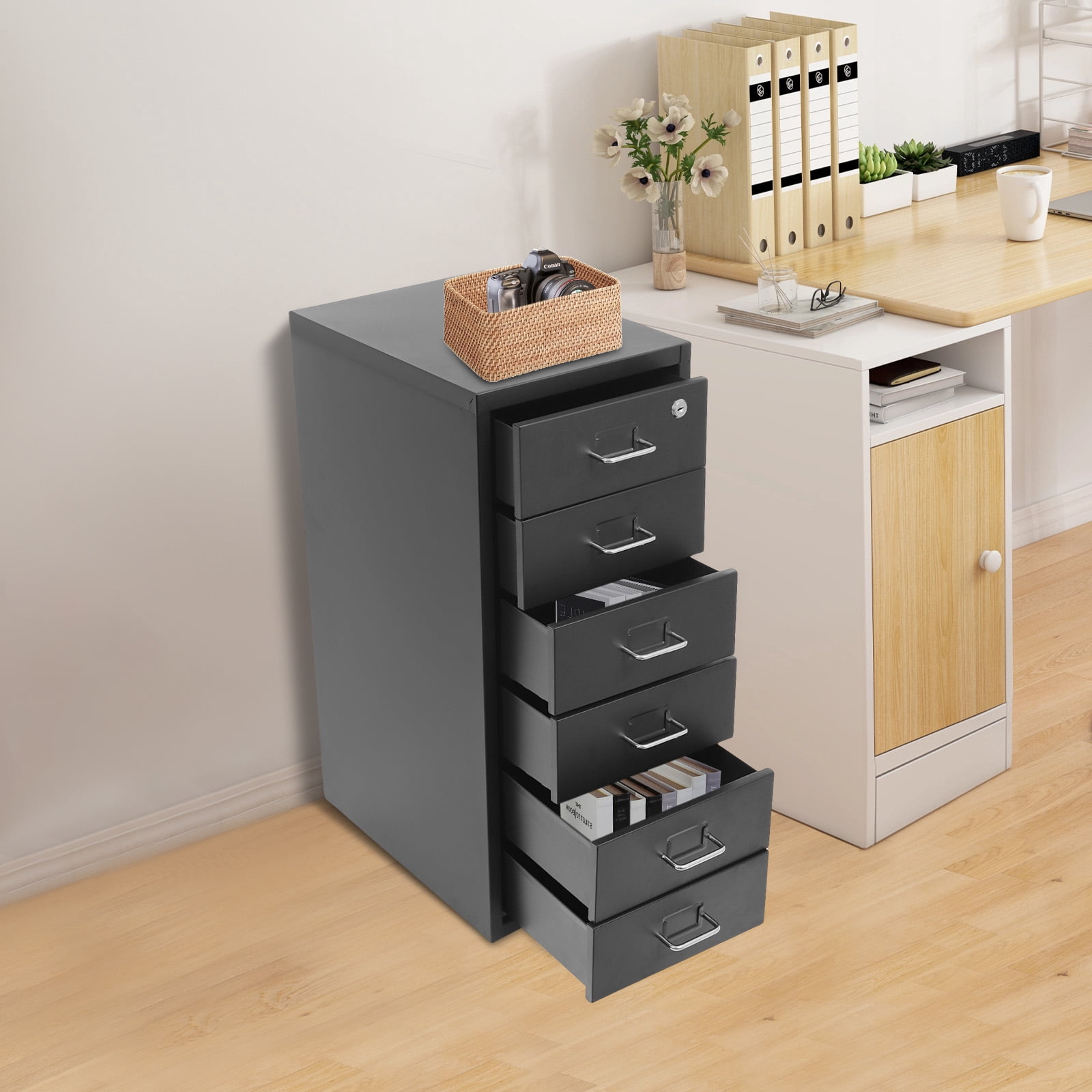28*41*69cm Vertical File Cabinet Metal File Cabinet with Lock Home Office Rectangular Filing Cabinet