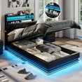 thumbnail image 6 of VEANERWOOD Twin Size Lift Up Bed Frame with Storage Headboard, Upholstered Platform Bed with Charging Station, LED Lights, No Box Spring Needed, 6 of 9