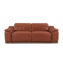 HomeRoots 86" Camel And Silver Italian Leather Reclining USB Sofa