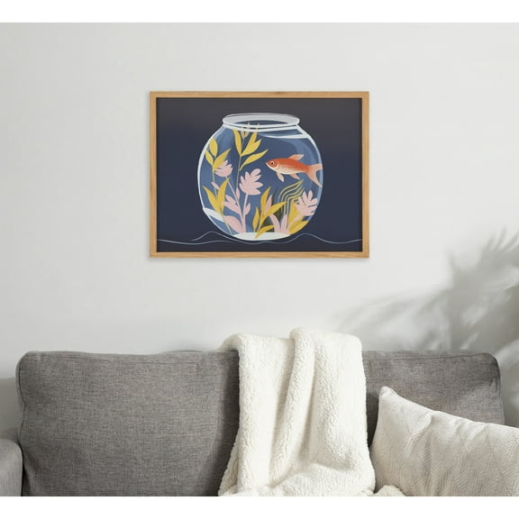 Kate and Laurel Pet Goldfish Cute Botanicals Fish Tank Framed Wall Art by The Creative Bunch Studio, 16x12 Natural, Colorful Fish Bowl Art for Wall