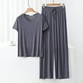 thumbnail image 2 of Womens Cotton Pajama Sets, 2 Pieces PJ Sets with Pockets Soft Knit Short Sleeve Wide Leg Pants Sleepwear Loungewear Outfits (Grey,L), 2 of 7