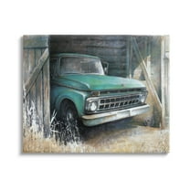 Stupell Industries Weathered Country Barn Vintage Green Pickup Truck Painting Gallery Wrapped Canvas Print Wall Art, Design by White Ladder