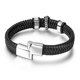thumbnail image 5 of Pulsera clásica de cuero negro tejido con incrustaciones en forma de cruz y cierre magnético oculto de seguridad. Ideal para negocios o ocasiones informales., 5 of 5