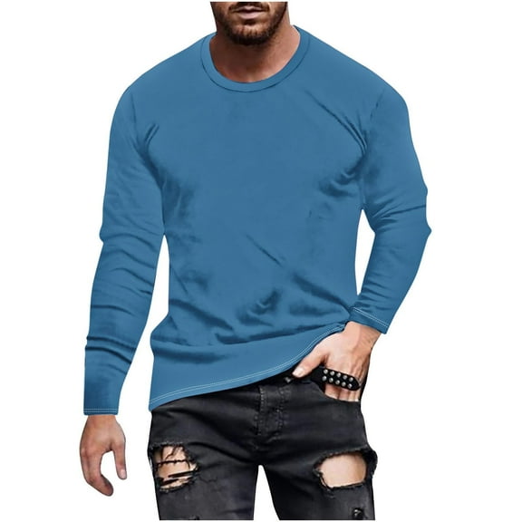 ZHYou Long Sleeve T Shirts For Men Solid Color Round Neck LightWeight Casual Fitness Sport Permeability Blouse Tees Tops