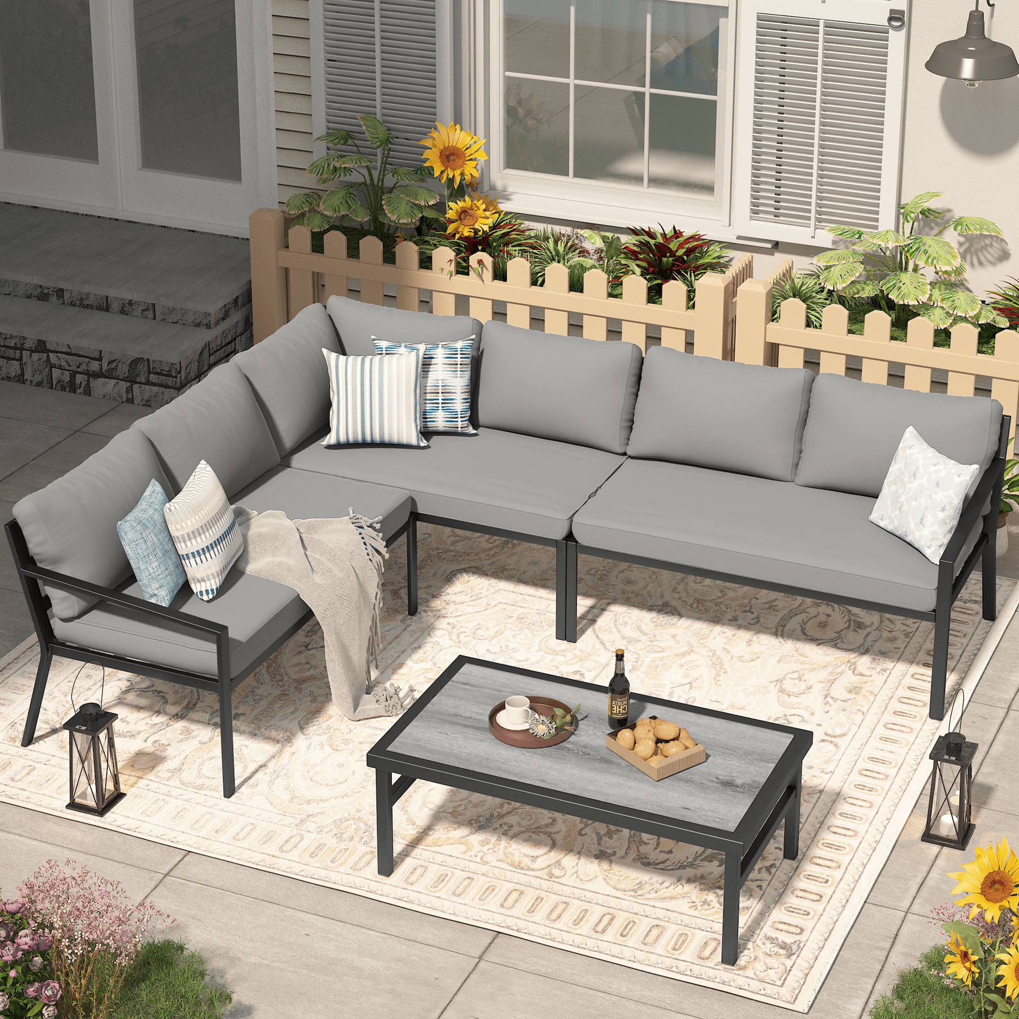 AECOJOY 7-Piece Aluminum Outdoor Patio Conversation Sofa Set With Metal