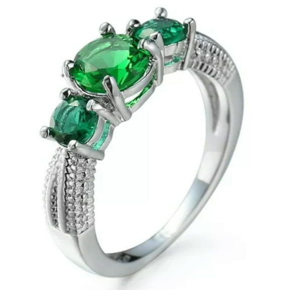EOEMY 7*7mm Green Cubic Zirconia Wedding Band Women'S Party 925 Silver Ring Size 6-10