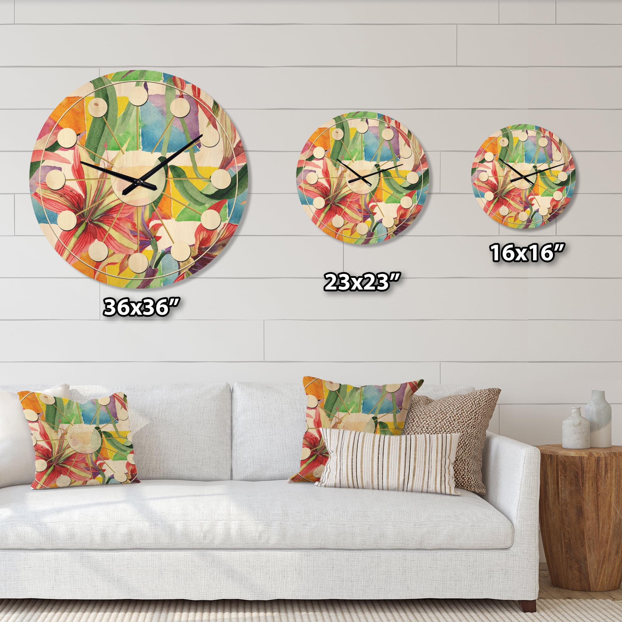 Designart 'Retro Floral Botanical XIII' Mid-Century Modern Wood Wall Clock