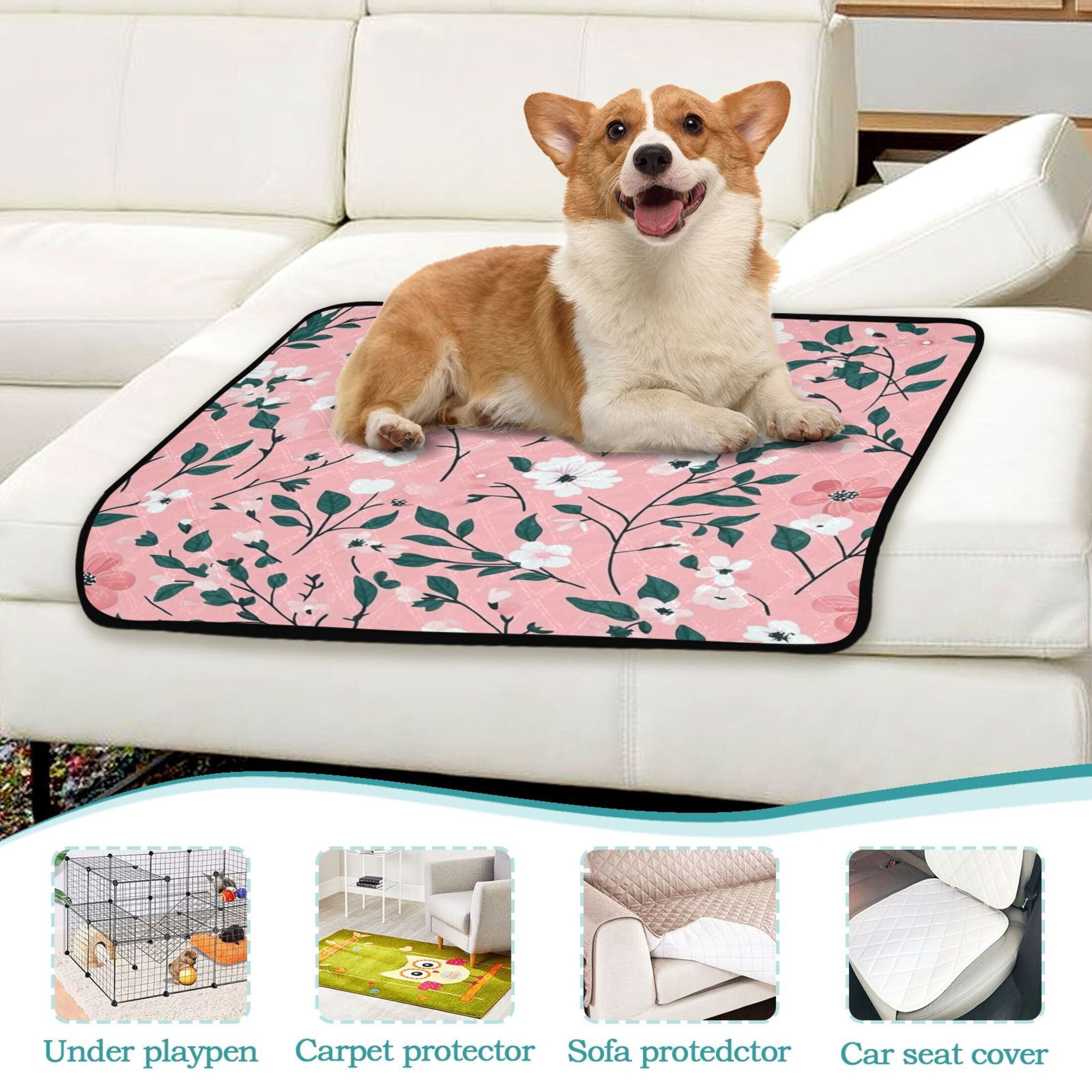 Washable Pet Pee Pads with Super Absorbent Reusable Training Pads for Dogs & Cats Pink Floral Pattern