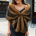 thumbnail image 2 of Womens Faux Fur Bridal Fax Fur Stole Cape Shawl Winter Warm Shoulder Wrap for Wedding Birthday Evening Party Yellow Free, 2 of 3