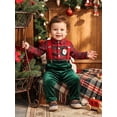 thumbnail image 5 of Loicainy Baby Toddler Boy Christmas Outfit 6 12 18 24 Months 2T 3T 4T Long Sleeve Shirt and Velvet Suspender Pants Clothes Set, 5 of 9