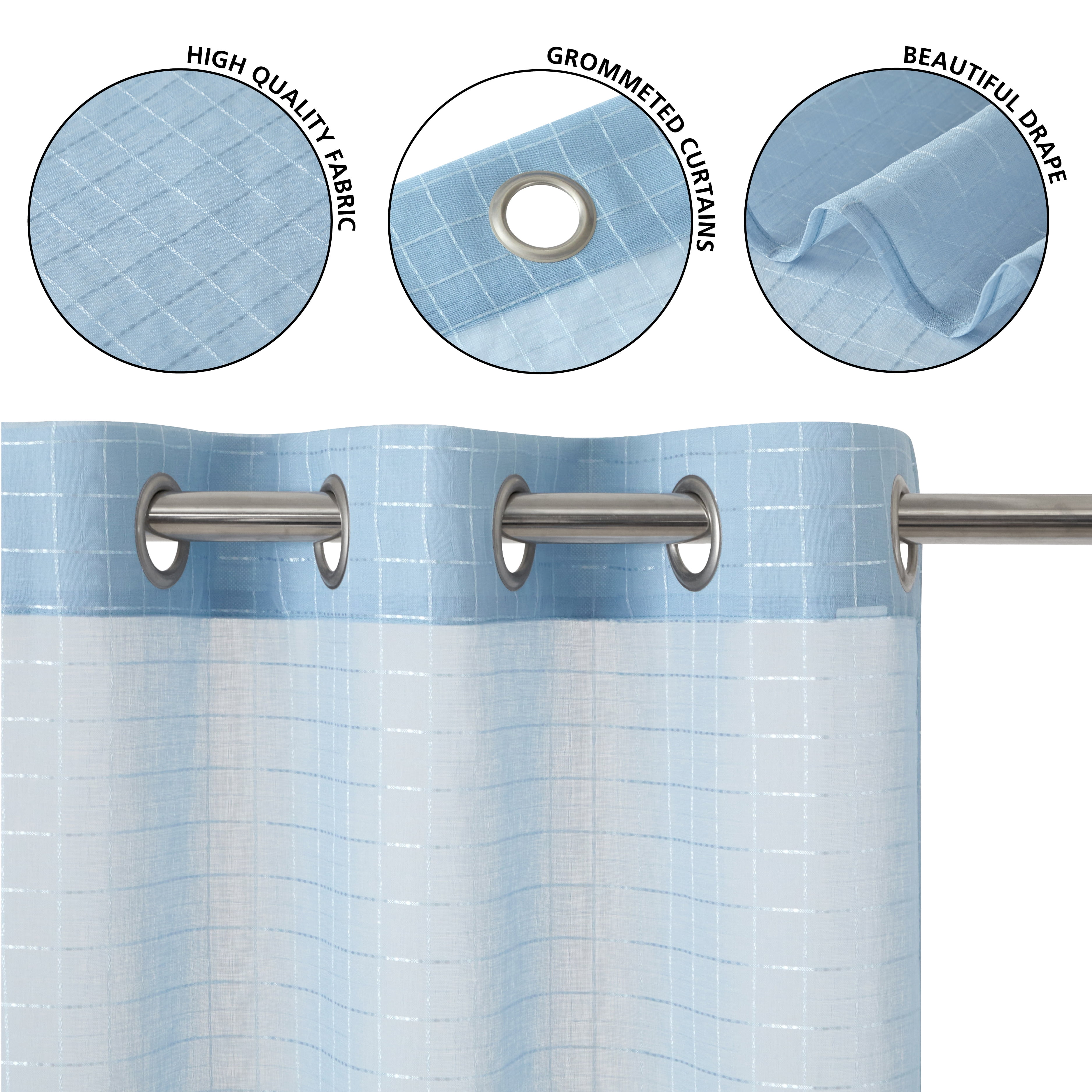 Mainstays Windowpane Sheer Curtain Panel Pair, Set of 2, Placid Blue, 38"W x 84"L