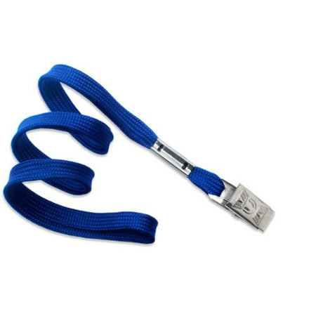 - 100 Royal Blue Flat Non-Breakaway Lanyards With Steel Bulldog Clip