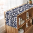 thumbnail image 6 of Blue Spring Floral 108 Inch Table Runner, Summer Botanical Farmhouse Rustic Farmhouse Dresser Scarf Cotton & Linen Tablerunner for Dining/Kitchen Island/Holiday Party Décor 13" x 108", 6 of 9