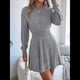 thumbnail image 4 of Vestido Tipo Jersey de Larga con Cuello Alto para Mujer, Informal, Holgado, de Punto Acanalado, Minivestido Corto de Otoño. Gris S, 4 of 10