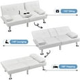thumbnail image 5 of Wangbujianwang Convertible Sofa Bed Adjustable Couch Sleeper Modern Faux Leather Recliner Reversible Loveseat Folding Daybed Guest Bed, Removable Armrests, Cup Holders, 3 Angles, 772lb Capacity,White, 5 of 11