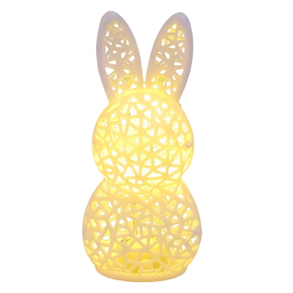Lighted Easter Hollow Out Bunny Figurine 3D Print Hollow Out Bunny Lamp Light up Easter Rabbit Statues for Table office Bookshelf Decor