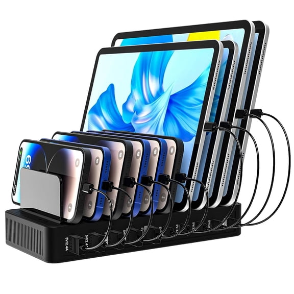 Desiso 100W Charging Station for Multiple Devices, 10 Ports USB Fast Charger with Adjustable Dividers, Multi Organizer Charging Dock for iPhone Galaxy iPad Tablet