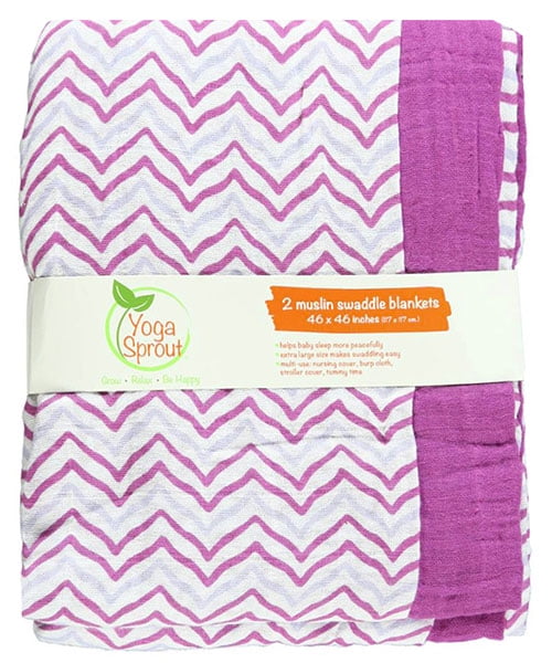 2-Pack Purple Lotus Yoga Sprout Girl Muslin Swaddle Blanket