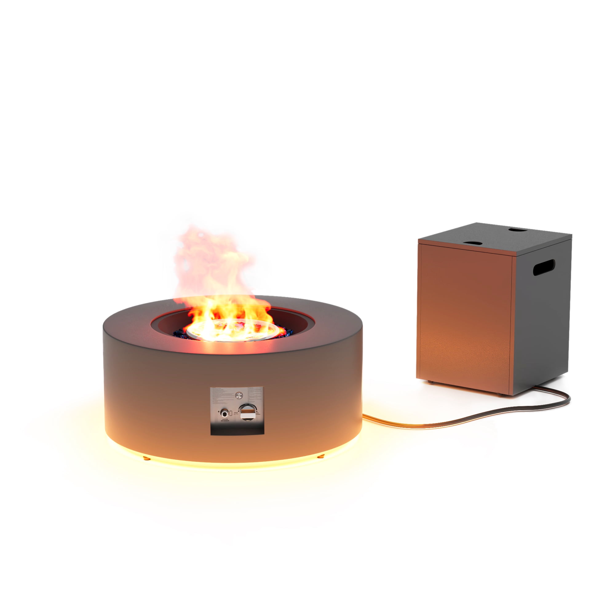 30 in. Round Propane Fire Pit Table with LED Light - 50,000 BTU Gray Outdoor Fire Pit with Tank Holder, Gas Fire Pits s for Outside (Dark Gray, Golden LED Light)