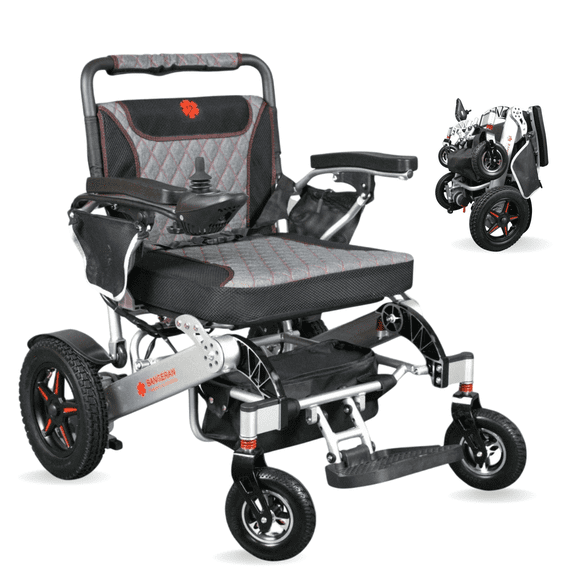 Mammoth Ergonomic Heavy Duty Compact Electric Wheelchair - Aviation Travel Friendly Portable All Terrain Wheelchair for Adults & Elderly - Silver