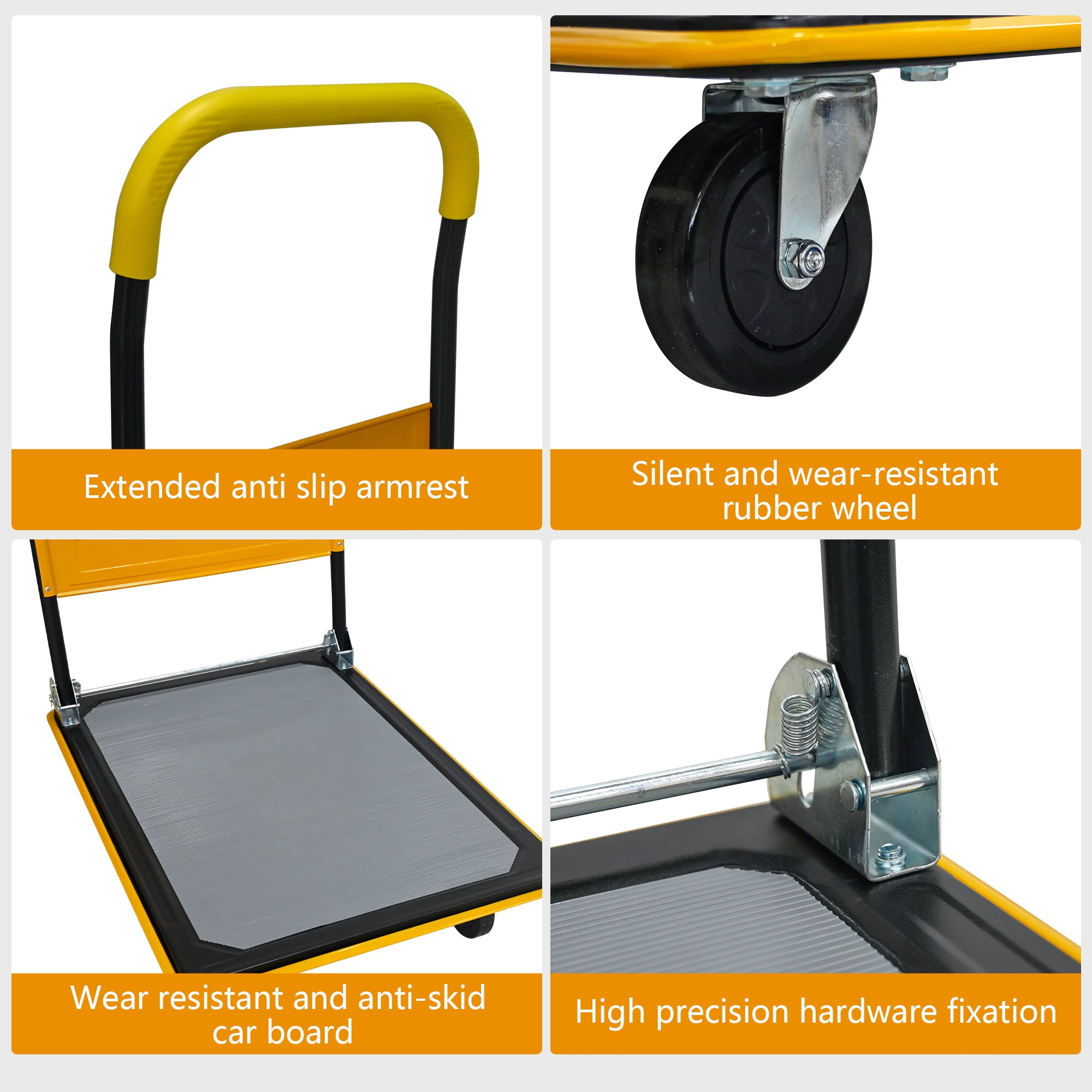 Garge Utility Cart, 660lbs Heavy Duty Capacity Platform Hand Truck 360 Degree Swivel Wheels Foldable Push Hand Cart for Loading and Storage, Warehouse