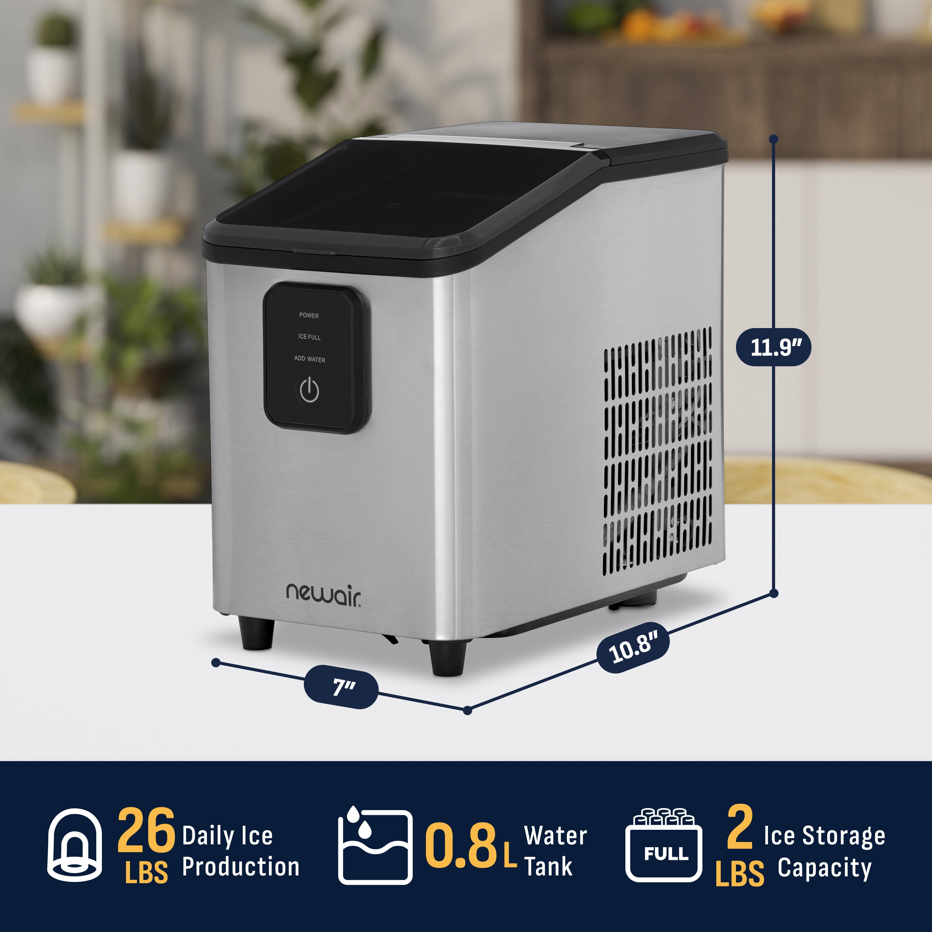 Newair 26 lbs. Mini Ice Maker Countertop, Bullet Ice Maker, Portable and Lightweight