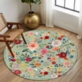 thumbnail image 3 of Sage Green Floral Round Rug 7ft Washable Circle Rugs Non Slip Spring Flowers Leaves Farmhouse Large Area Rug Indoor Floor Carpet for Bedroom Kitchen Living Room Home Office Dining Room Nursery, 3 of 8