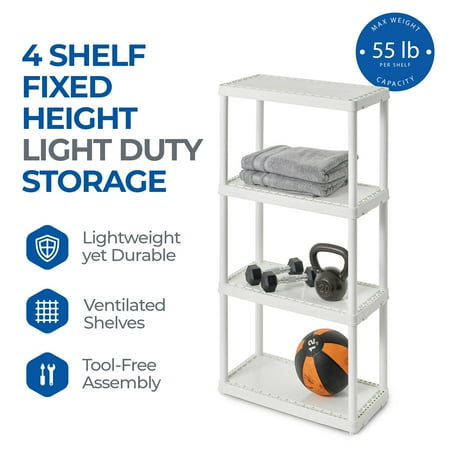 Gracious Living - Easily Assembled Light Duty Solid Plastic Shelving Unit - White