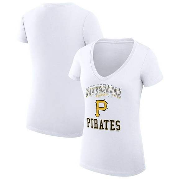 Women's G-III 4Her by Carl Banks White Pittsburgh Pirates Super-Slim Fit Lightweight Team Logo Graphic V-Neck T-Shirt