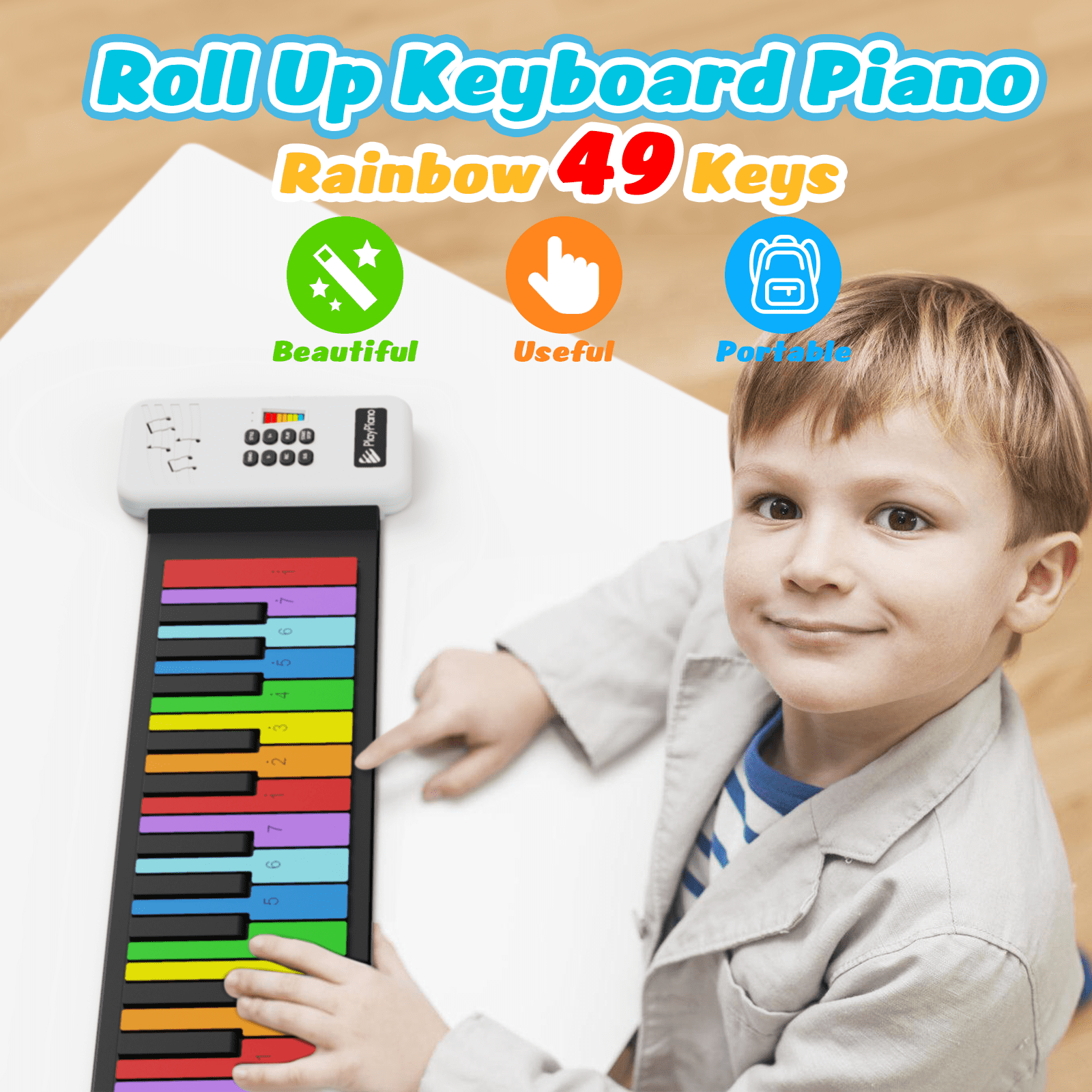 Udreamer Digital Piano Keyboard Roll up Portable Electric Foldable 49 Key Number Notes Rainbow