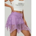 thumbnail image 3 of LMLYSoH Womens Short Skirts Floral Lace Sheer Asymmetric Frill Hem Soft Lined Waist Ruched Mini Low Rise Skirts, 3 of 7