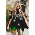 thumbnail image 3 of Women's Black Sequin Stars Oversize Mardi Gras Graphic T-Shirt | [ZhiHiMeRi] | (US 12-14)L, 3 of 6