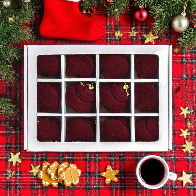 12 bolas navideñas flocadas | Adornos navideños marrones de 5,9 cm con aros metálicos | Decoración navideña vintage para el hogar y la chimenea