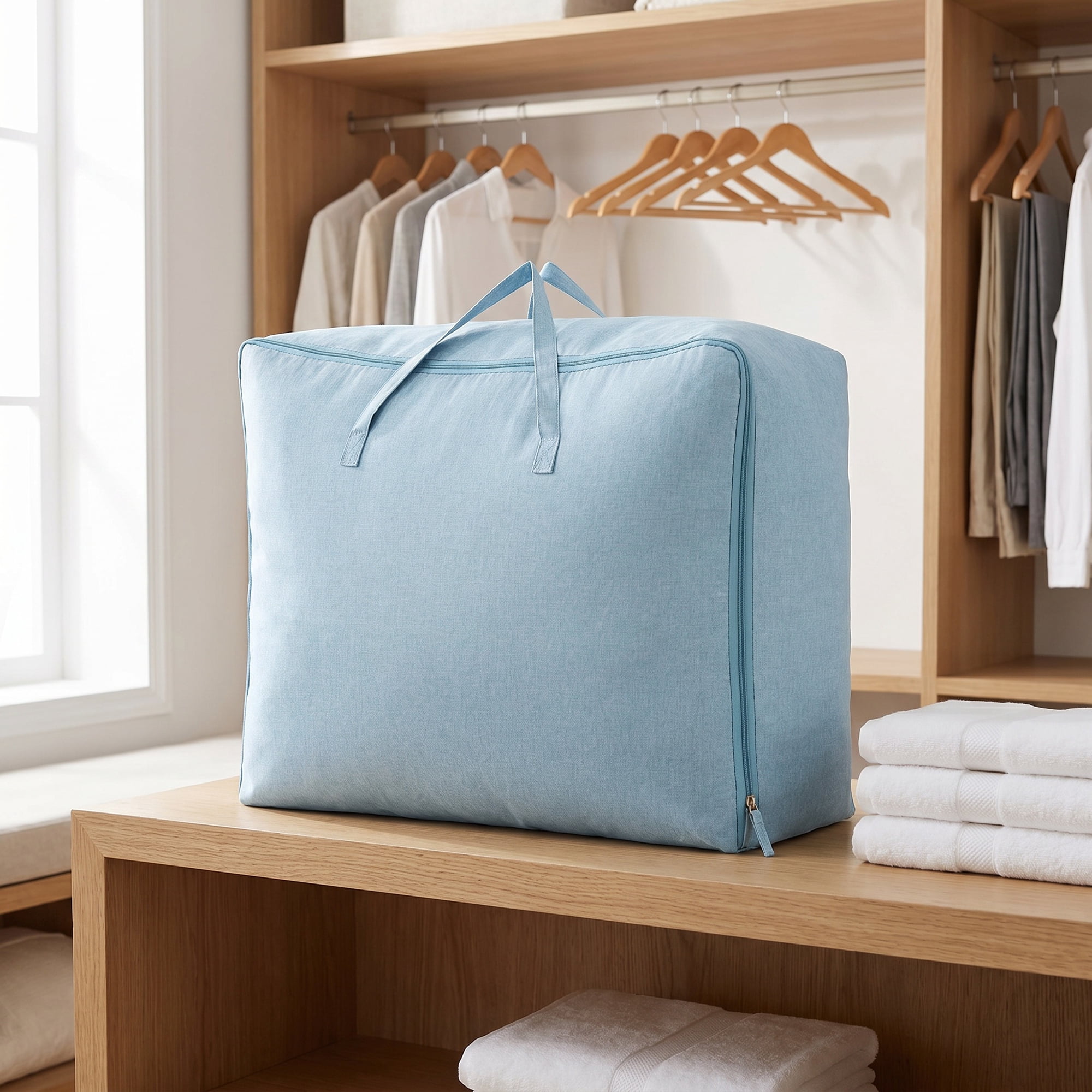Unique Bargains Cation Fabric Storage Duffel Large Zipper Carry Bag Blue 23.6"x19.7"x9.8"