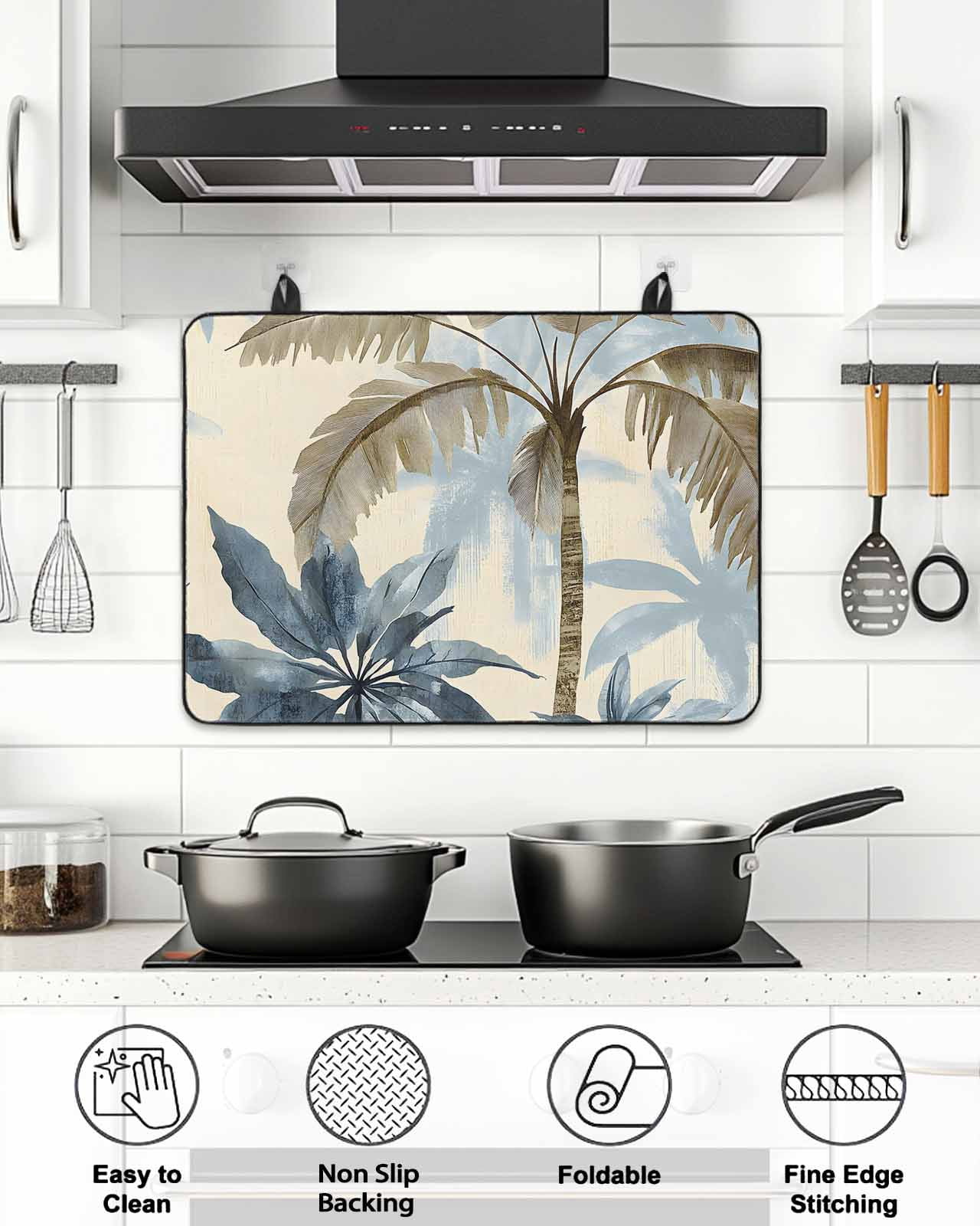 Stove Top Covers for Electric Stove, Palm Tree Beach Glass Stovetop Cover Protector, Watercolor Botanical Seaside Induction Cooktop Protector Oven Mat for Kitchen Countertop 24"x21"