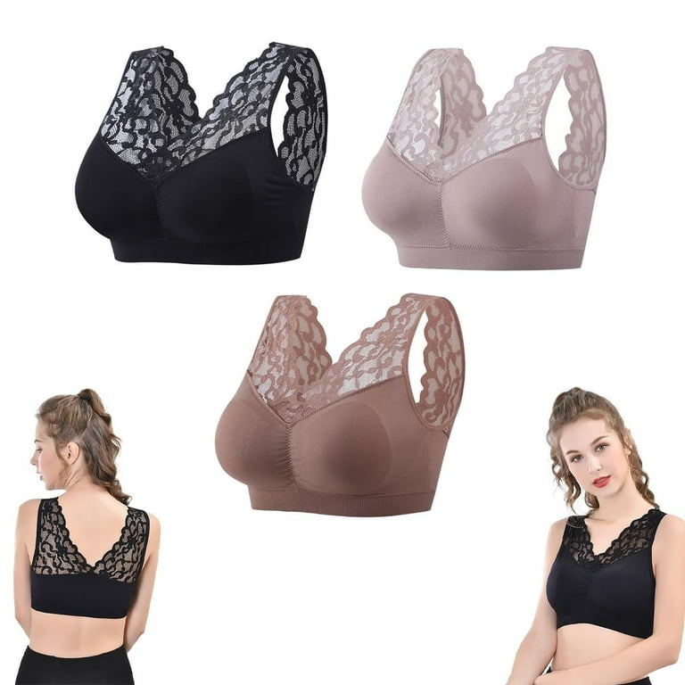 PMUYBHF Female Women Bras with Wire 3Pc Women's Comfortable Large Size  Underwear for the Middle and Elderly Thin Back Bra Gathered Without Steel  Rings