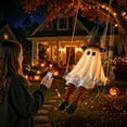 thumbnail image 4 of Luckky 6 FT Large Hanging Swing Ghost with Witch Hat & String Lights,Eerie Halloween Outdoor Hanging Ornament for Porch Patio Front Entrance Yard Party Decor, 4 of 7
