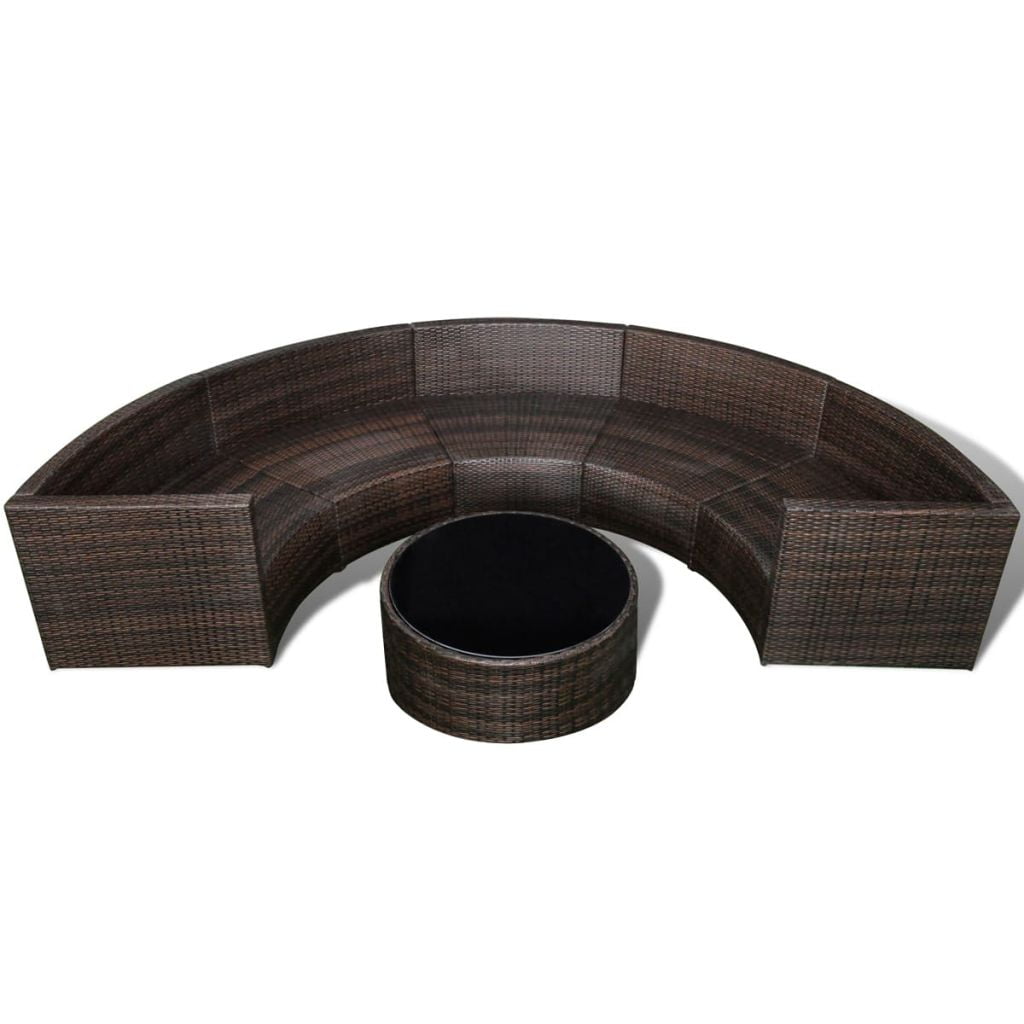 Kepooman 2 Pieces Outdoor Patio Rattan Half-Round Sofa Set with Glass Top Table, Brown