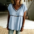 thumbnail image 5 of Paiwinds Women's V-Neck Short Sleeve Button Down Shirt Casual Loose Fit Blouse Soft Polyester Solid Color Summer Top, 5 of 9